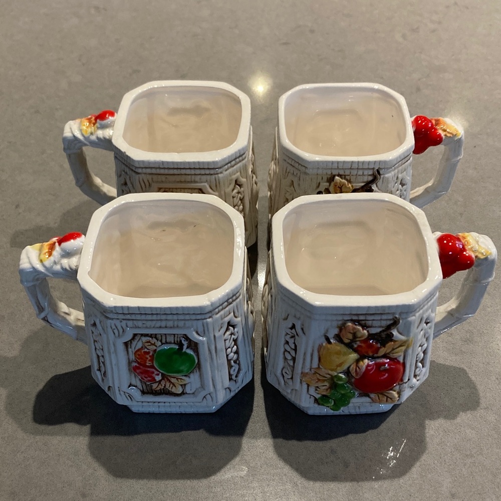 RARE Vintage Ceramic Mugs with Fruit Accents